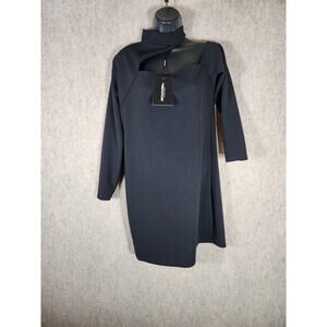 PRETTYLITTLETHING Black Crepe One Shoulder Choker Knee Length Dress SZ 14